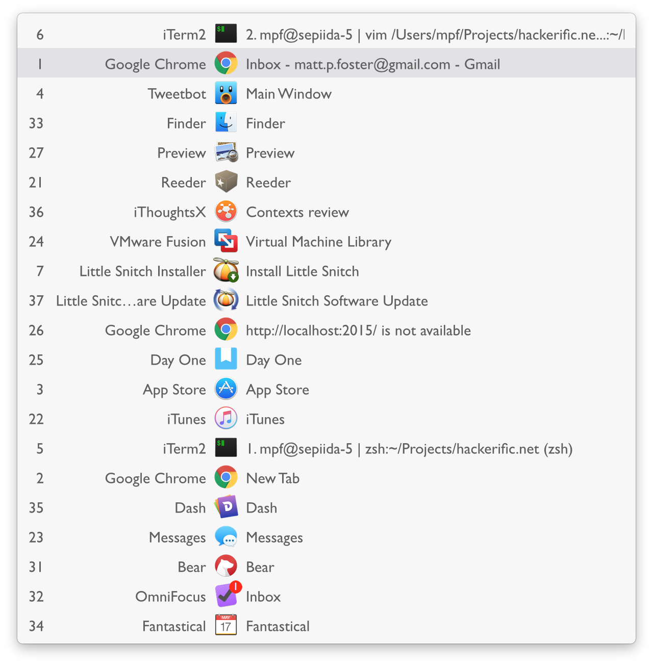 Contexts main list